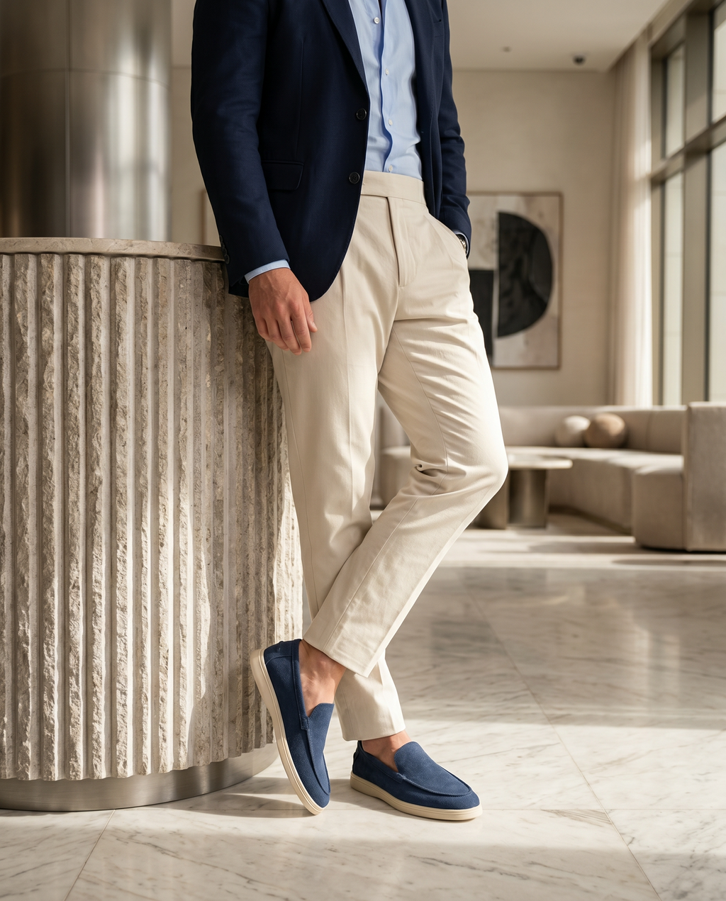 Mocassin Napoli en daim Bleu Marine
