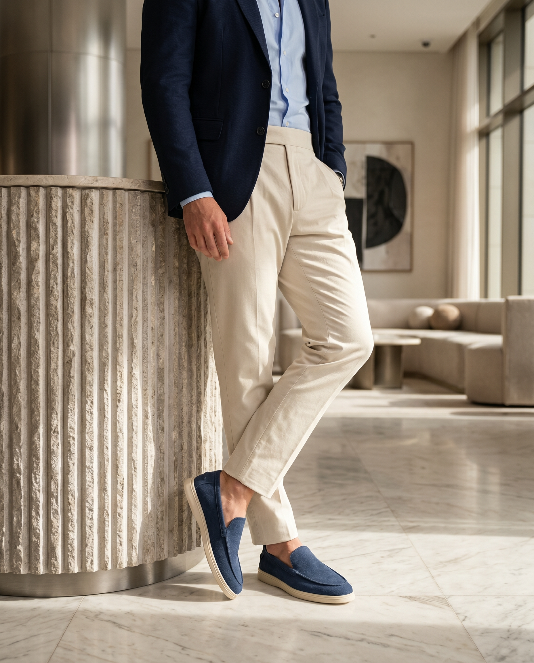 Mocassin Napoli en daim Bleu Marine