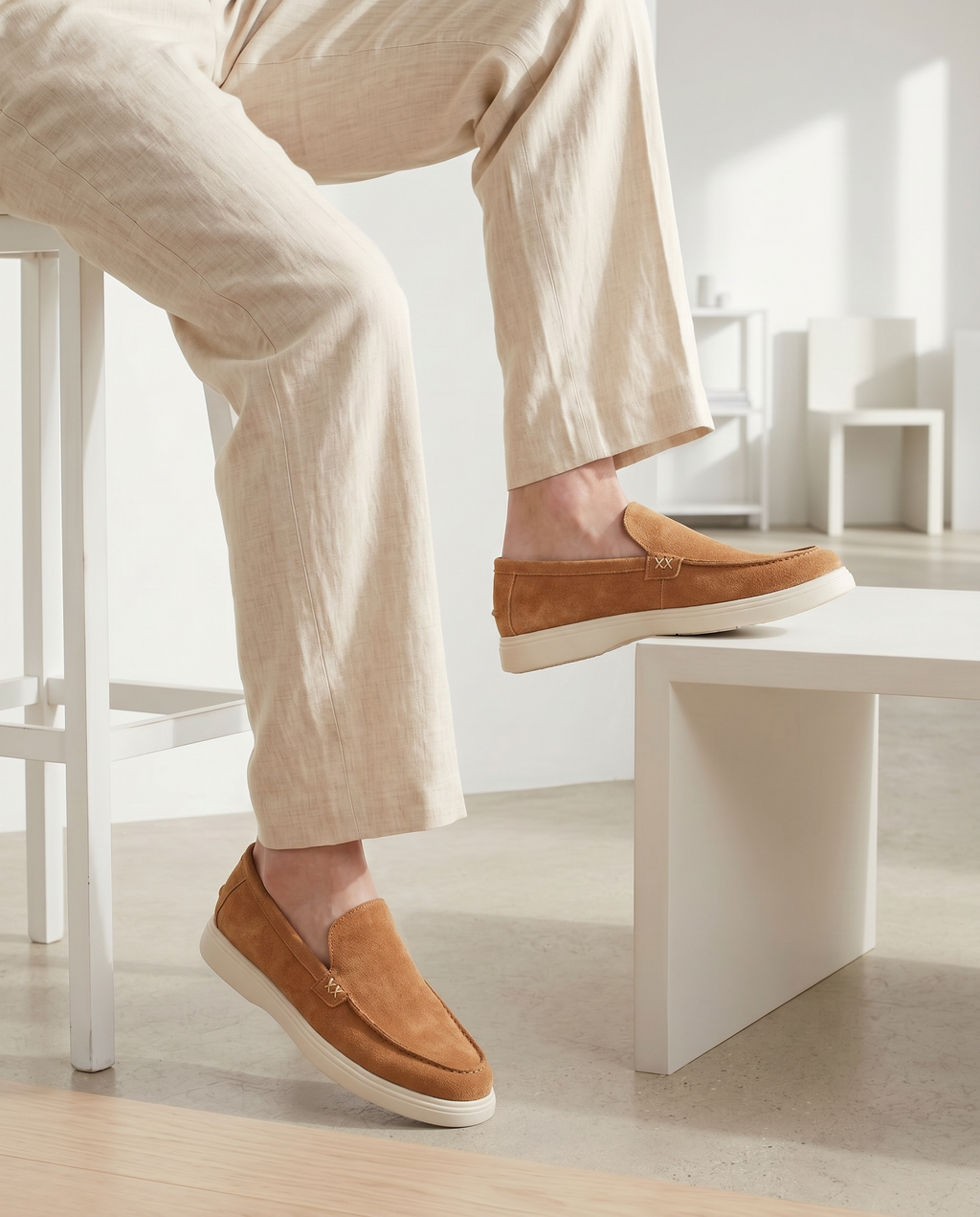 Mocassin Napoli en daim camel