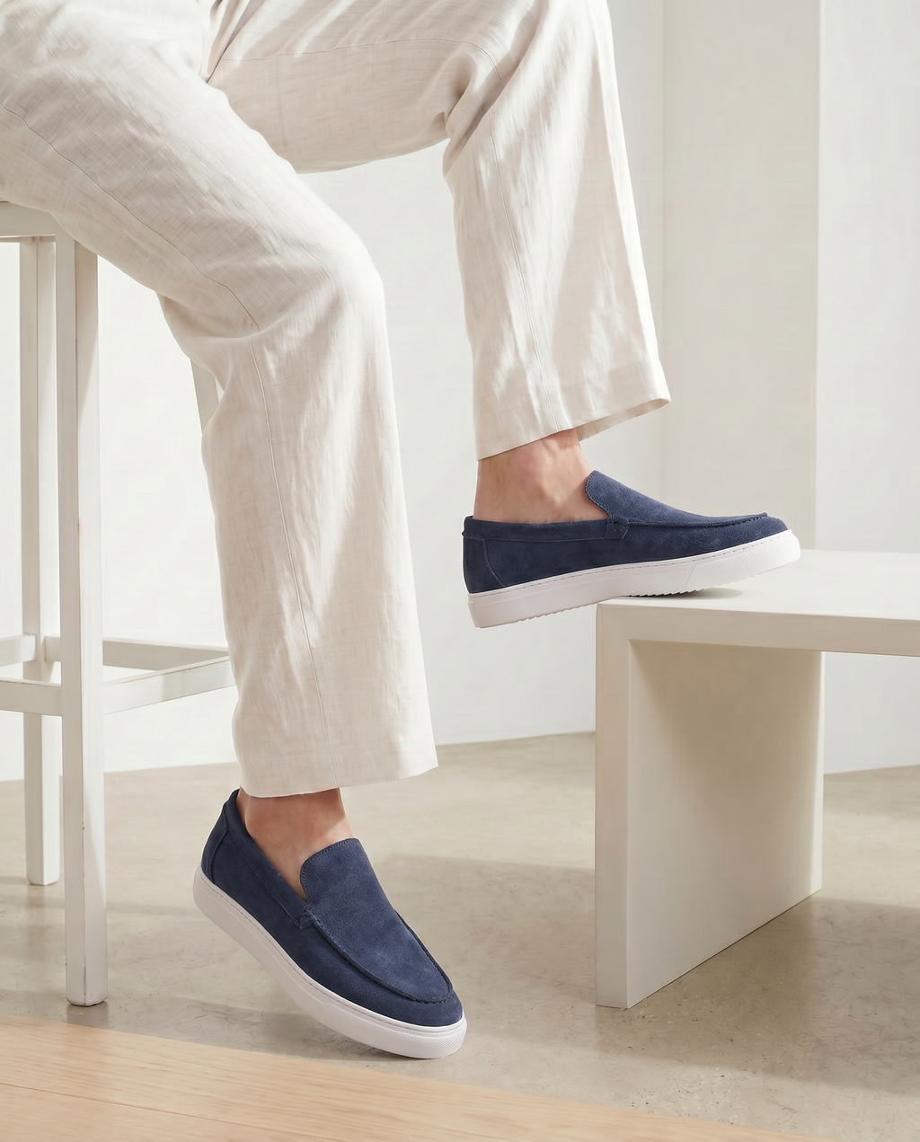 mocassin Porto en daim bleu